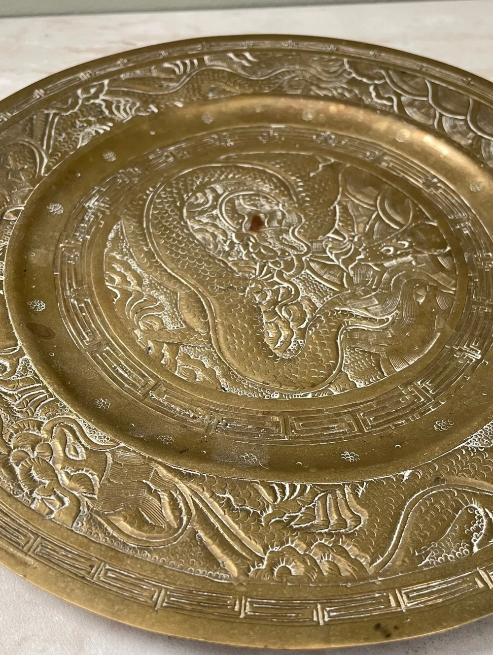 Vintage Heavy Solid Brass Dragon Decorative Wall Plate 10